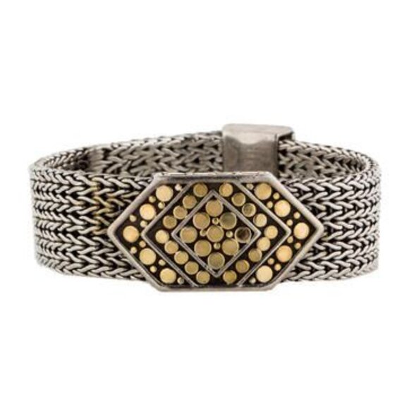 John Hardy Jewelry - JOHN HARDY 18 KT GOLD DOT MESH 925 STERLING SILVER WOVEN BUCKLE SNAP CLOSE RARE